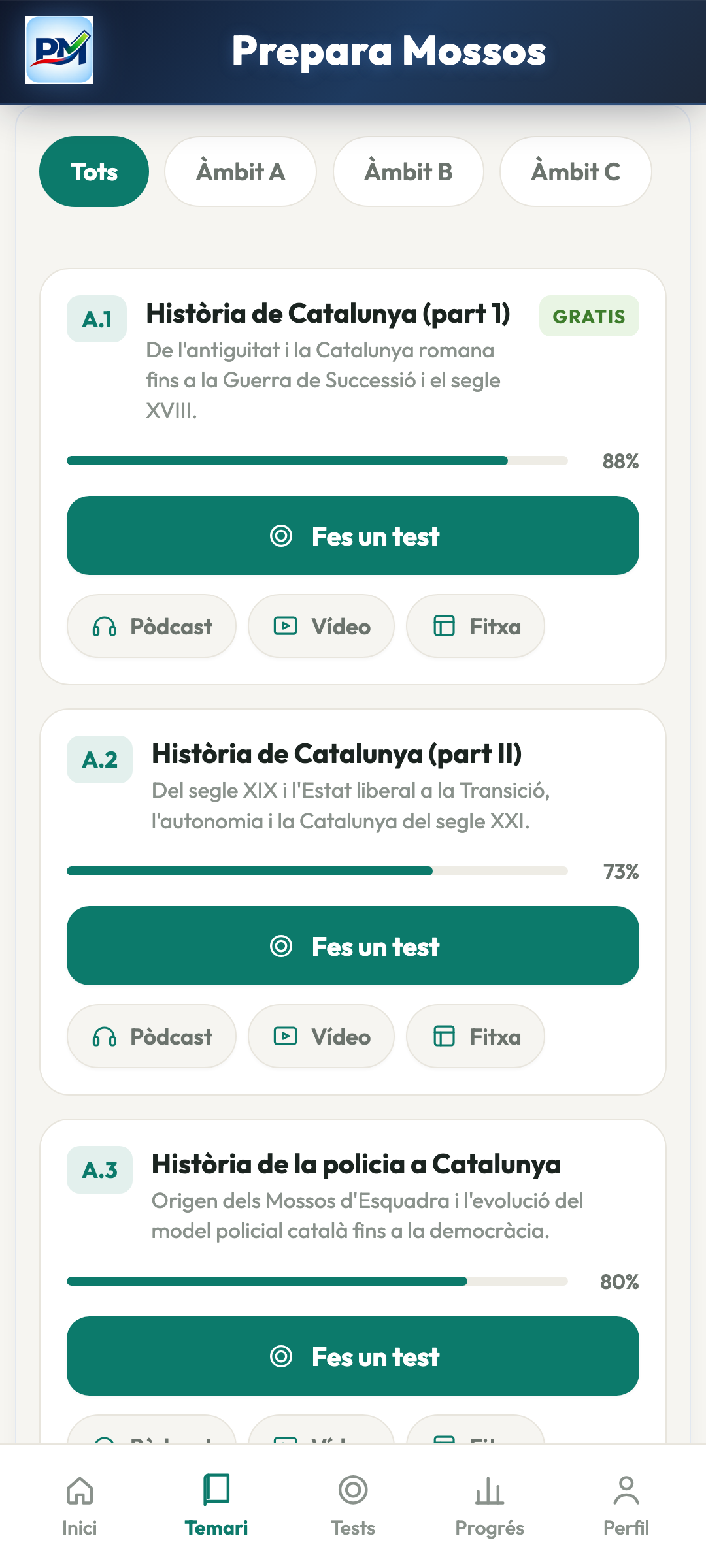 Prepara Mossos a la pantalla de l’app