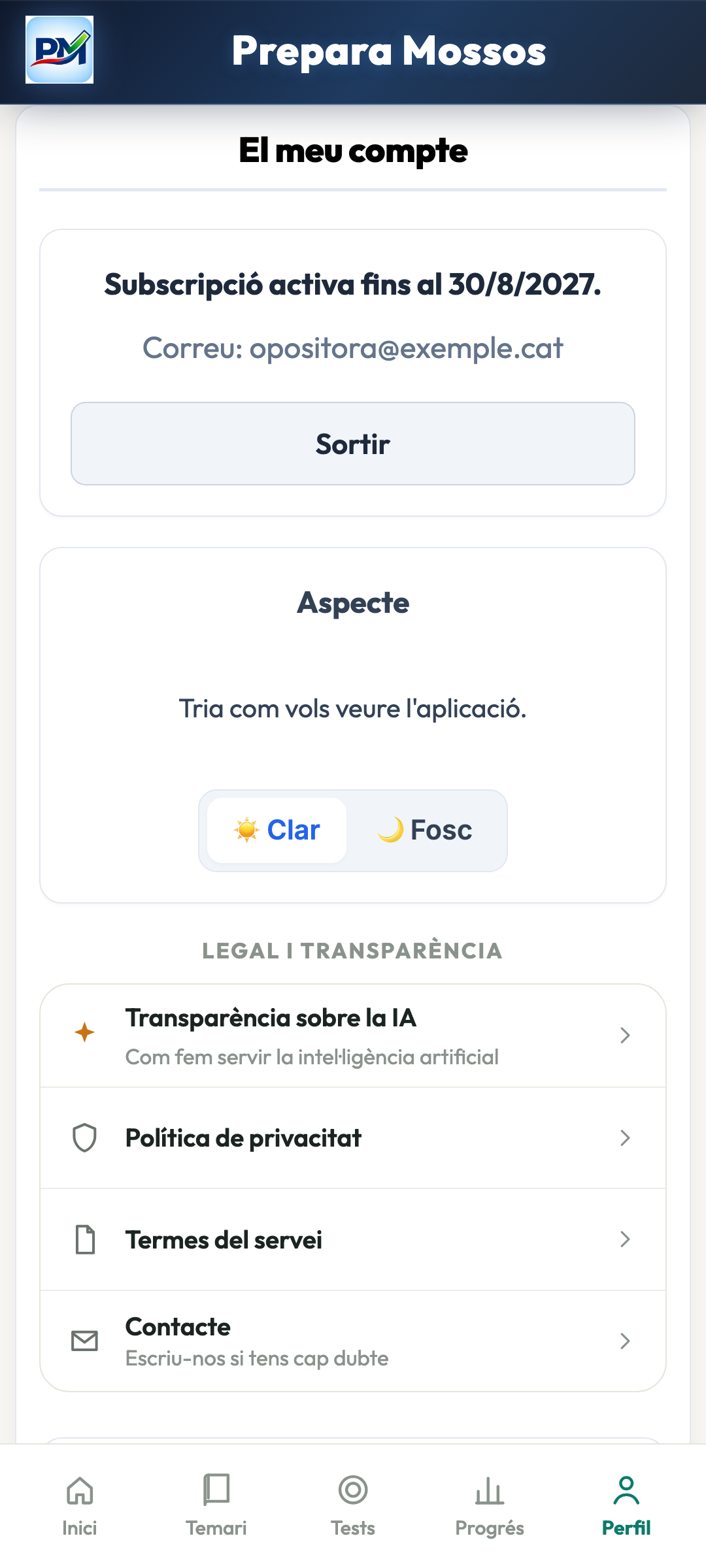 Prepara Mossos a la pantalla de l’app
