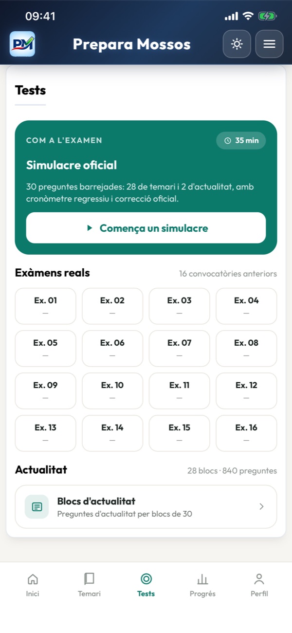 Prepara Mossos a l’iPhone: Tests per tema